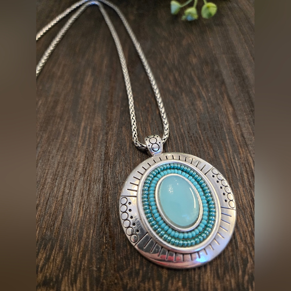 Brighton Silver and Blue Stone Pendant Necklace